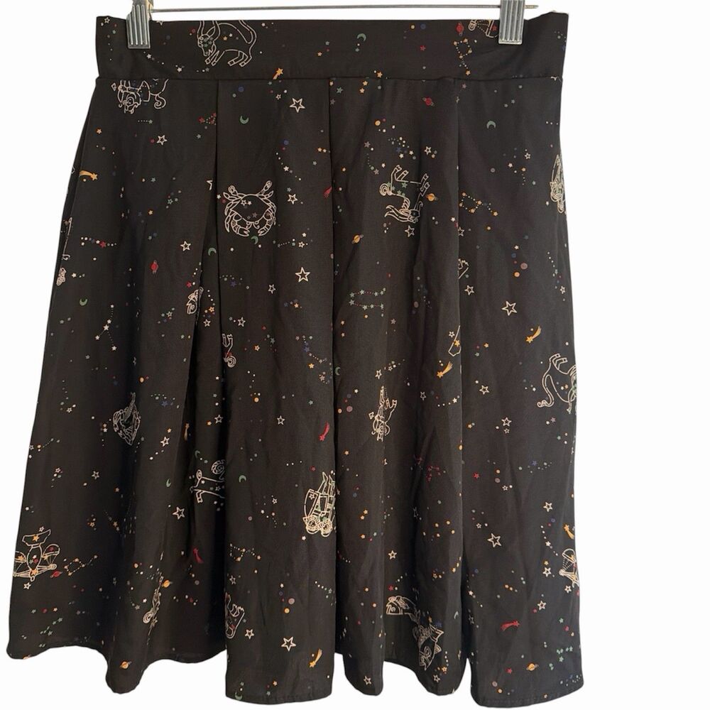 Jessy B Zodiac Constellation Pleated Skirt S Made In USA Black Multi